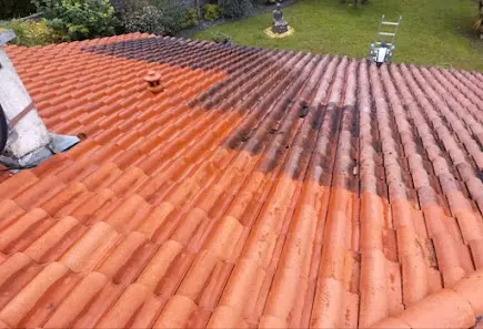 Démoussage et nettoyage de toiture avant après à Montauban